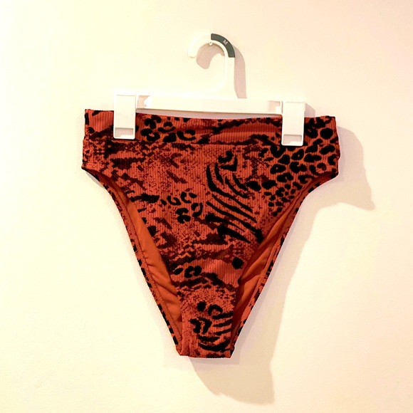 Red Leopard High Waist Swim Bottoms - Picture 2 of 6